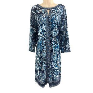 INC Teal Paisley Print Keyhole Shift Dress Size 3X 22 24 Plus Office Career Work